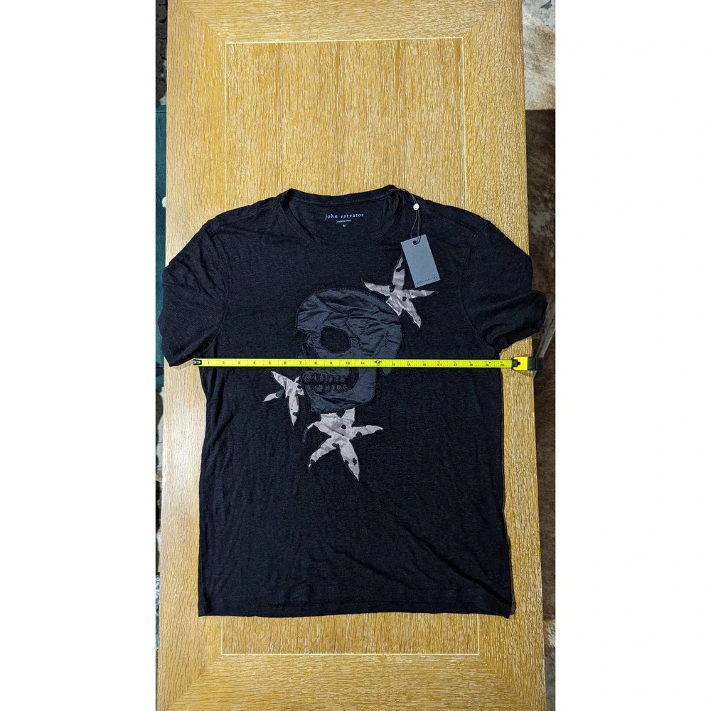 Skull John Varvatos Graphic T-Shirt Men's M Black Embroidered Linen Blend New